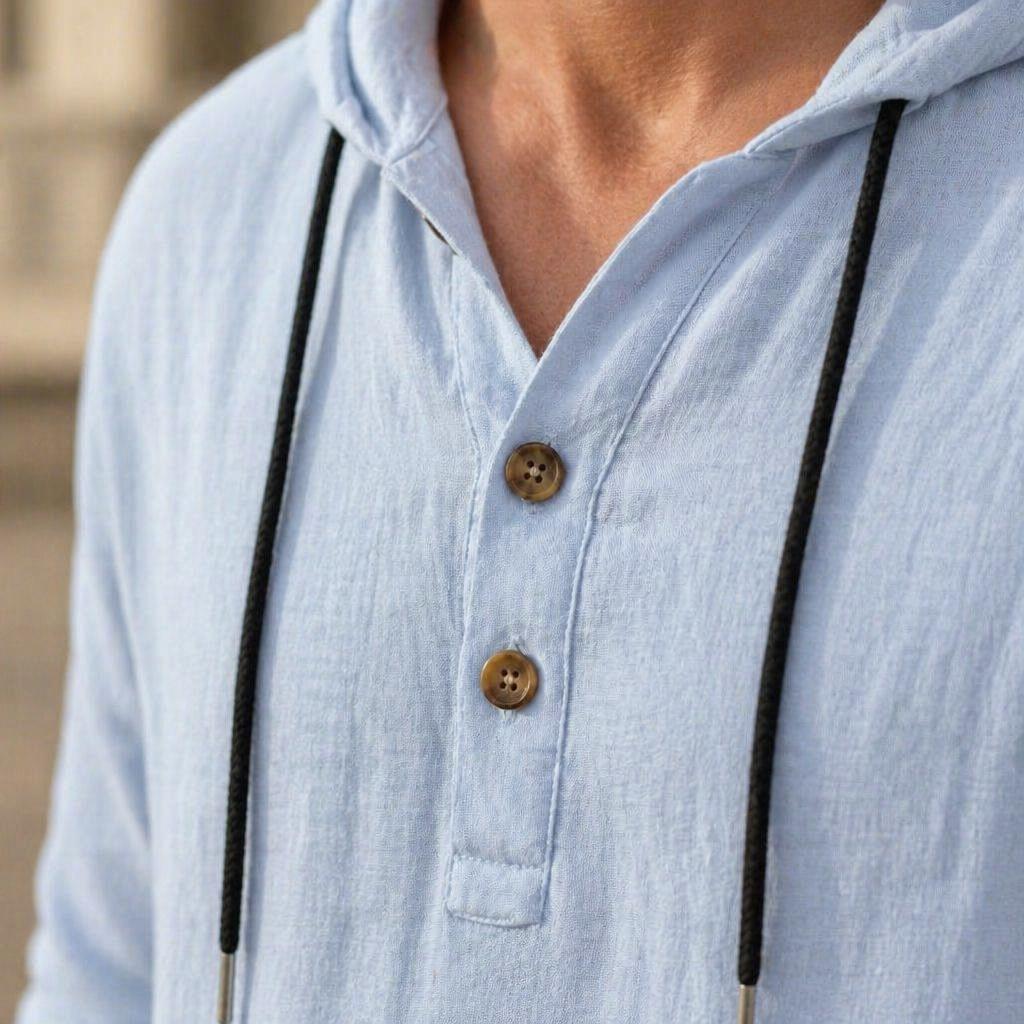 Drakescape™ – Relaxed Hooded Linen Henley Top & Pants Set