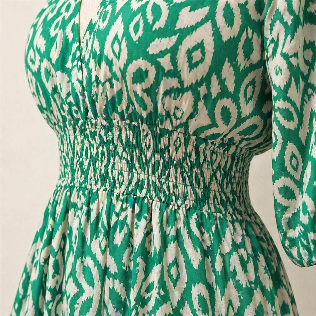 Majestella™ – Flowy V-Neck Smocked-Waist Midi Dress