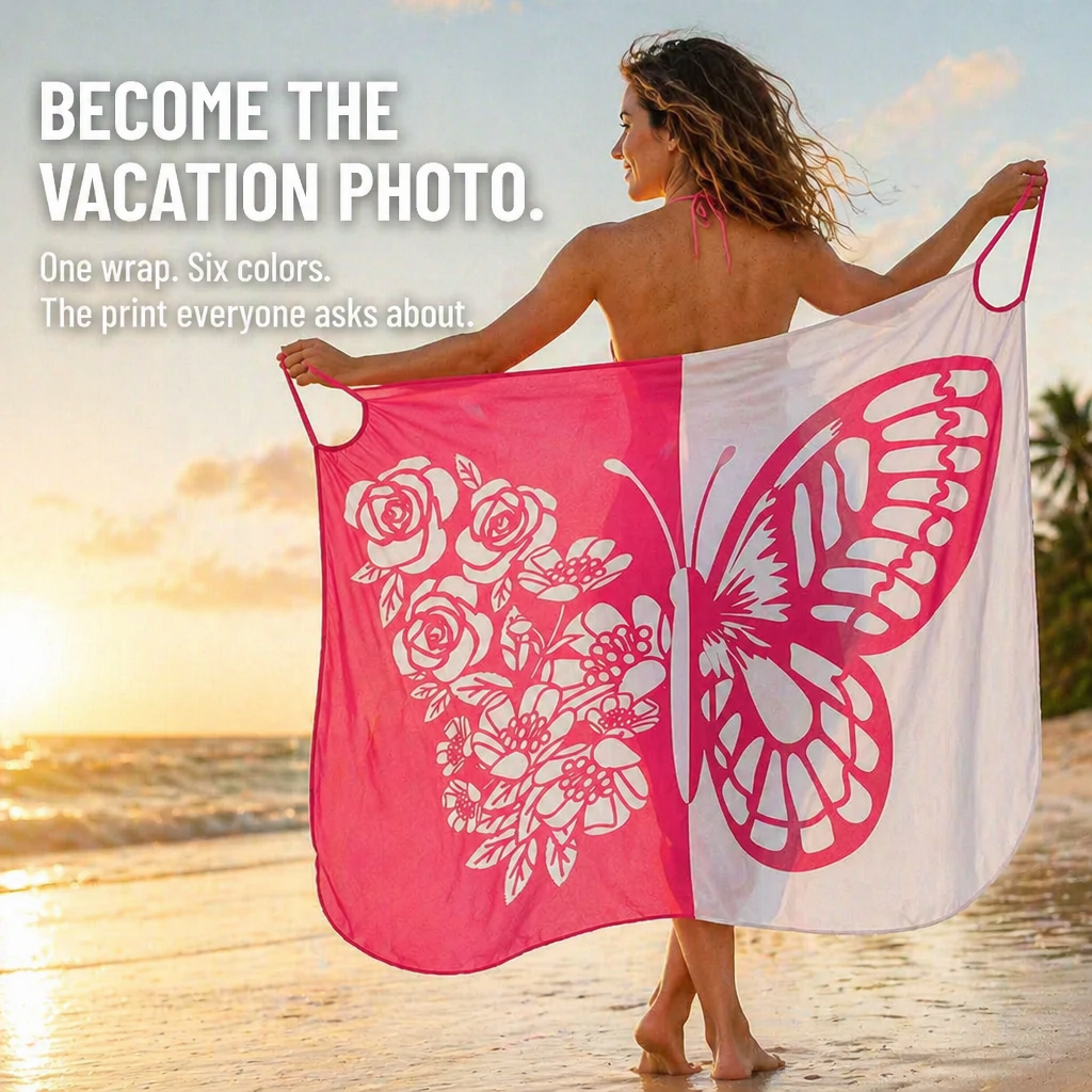 Butterfly Breeze™ — Wrap, Tie & Steal the Beach in Statement Butterfly Print