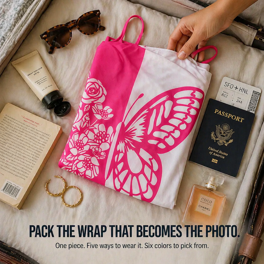 Butterfly Breeze™ — Wrap, Tie & Steal the Beach in Statement Butterfly Print