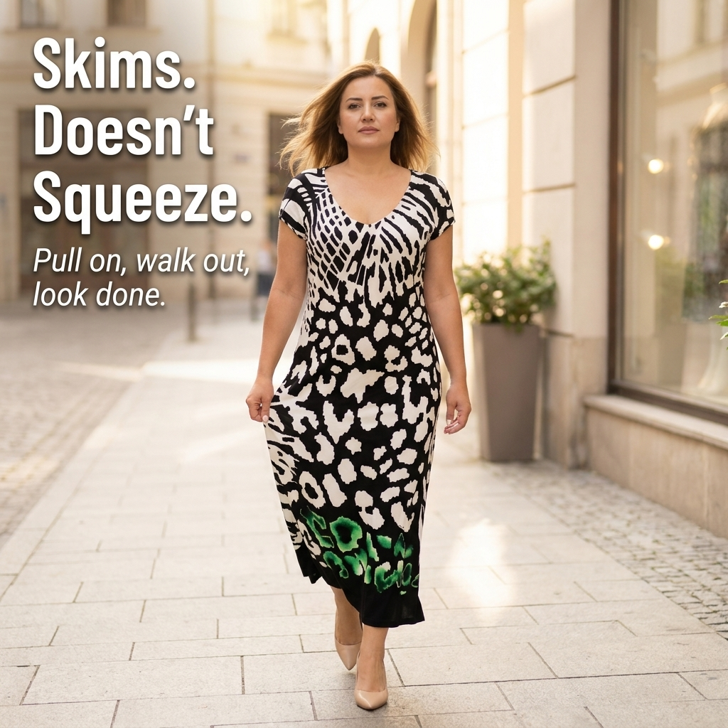 LuminaFlow™ – Flowy V-Neck Midi Dress with Mixed Animal Print
