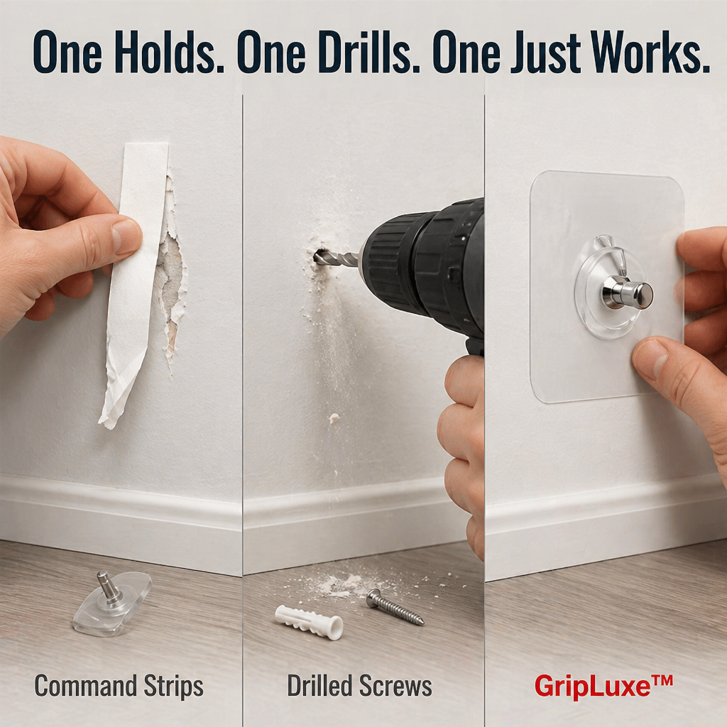 GripLuxe™ ClearHooks — Instantly Hang Heavy, Damage-Free, and Disappear Into Your Walls
