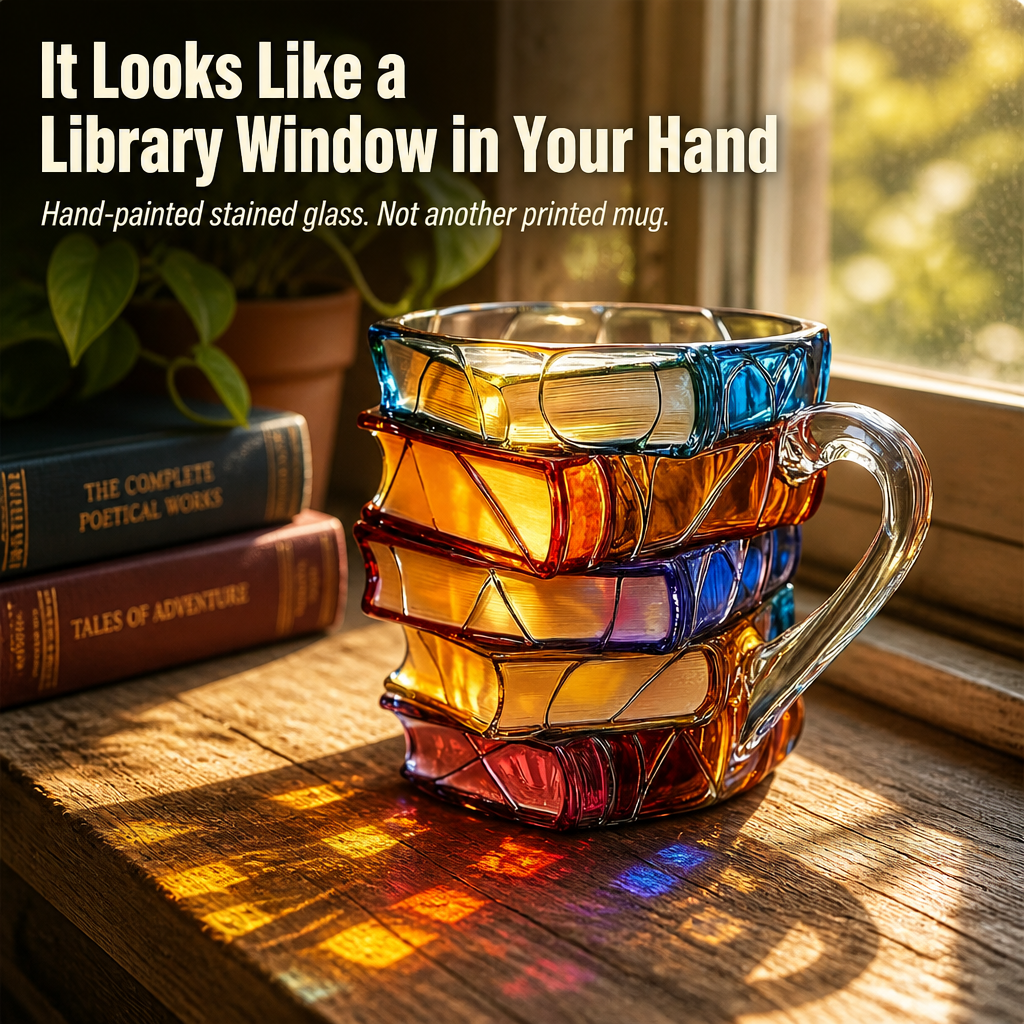 LitMuse™ — Pour Your Morning Coffee Into a Stained-Glass Stack of Books
