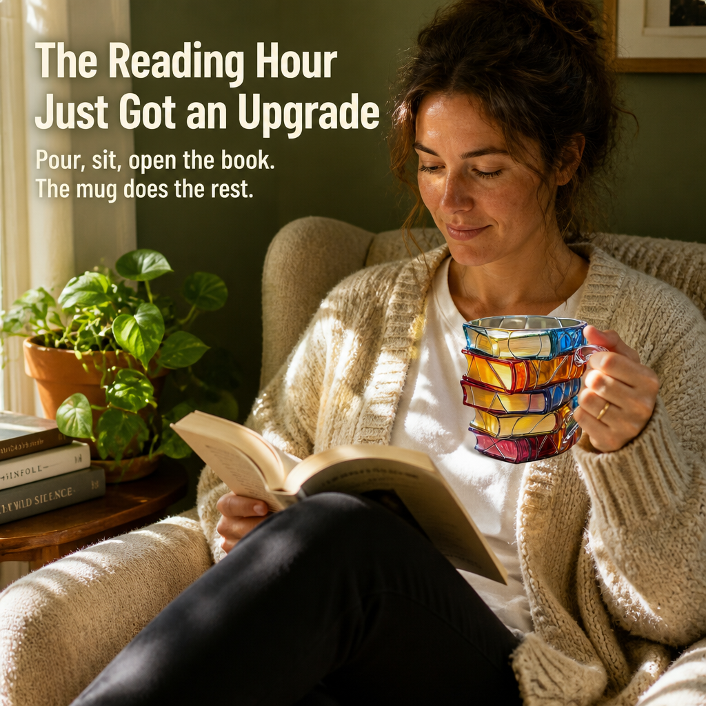 LitMuse™ — Pour Your Morning Coffee Into a Stained-Glass Stack of Books