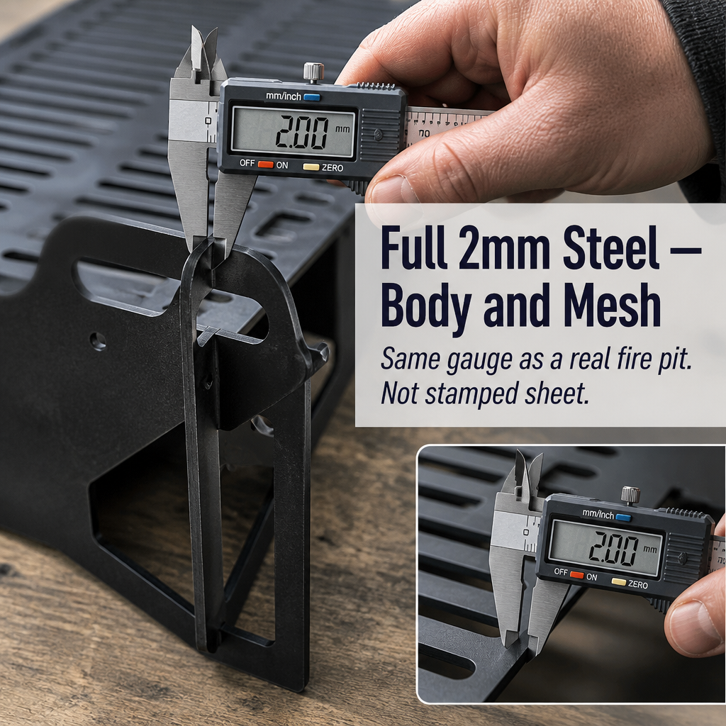 FlamePorta™ — Fold a Heavy-Duty Steel Grill Flat and Cook on Any Trip