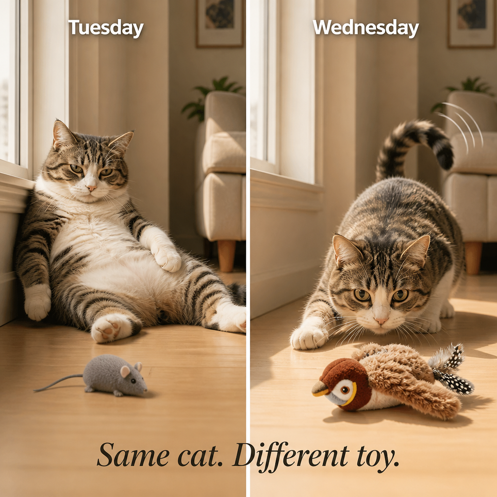 FeralFlicker™ — Wake Your Indoor Cat's Hunter Brain With One Paw Tap
