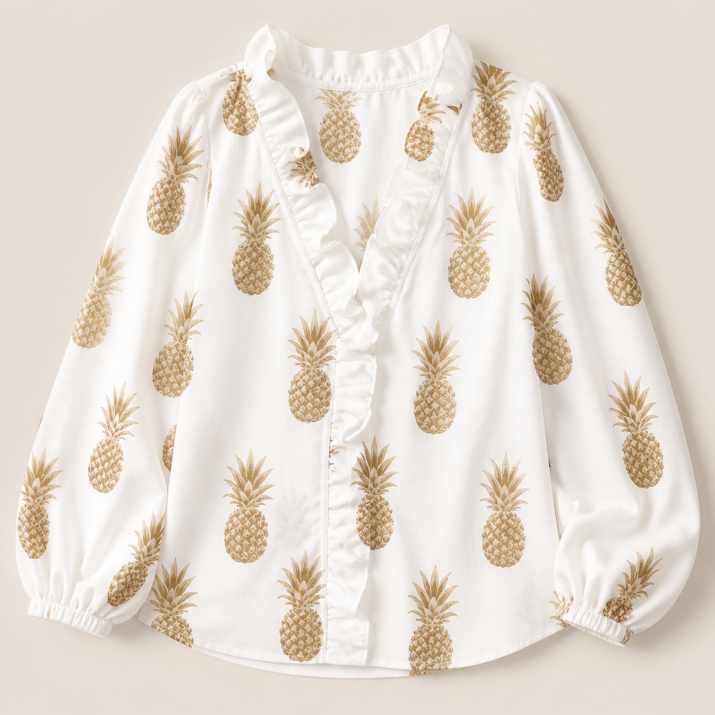 FlairMist™ – Romantic Ruffle V-Neck Blouse with Lantern Sleeves