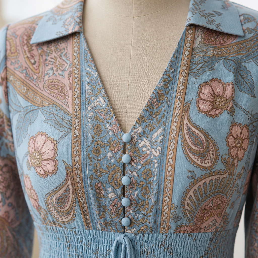 Mirella™ – Bohemian Paisley V-Neck Maxi Dress with Smocked Waist