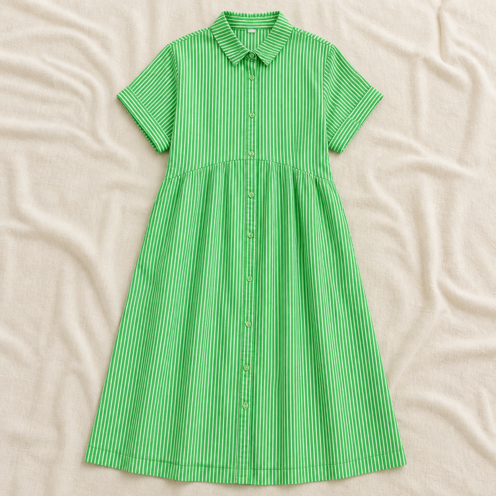 LunaVerve™ – Breezy Striped Button-Front Midi Shirt Dress