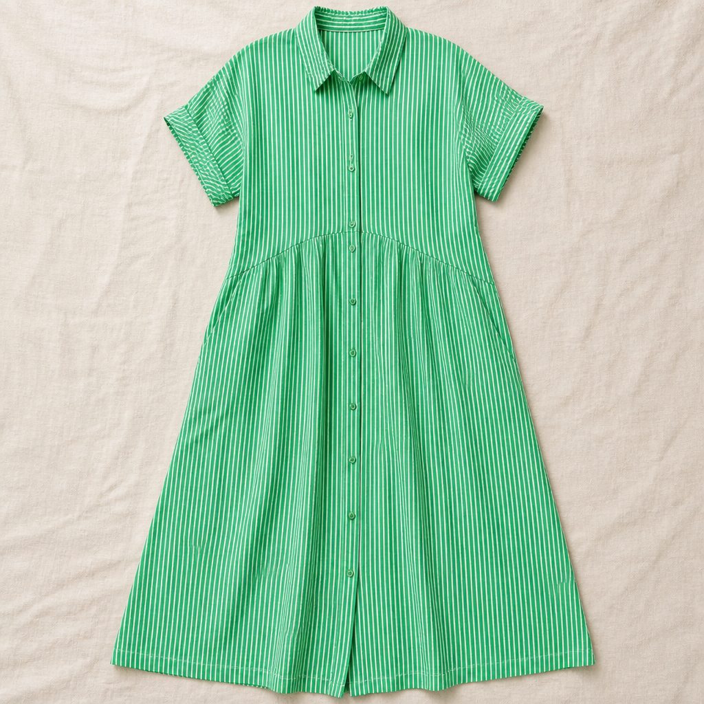 LunaVerve™ – Breezy Striped Button-Front Midi Shirt Dress
