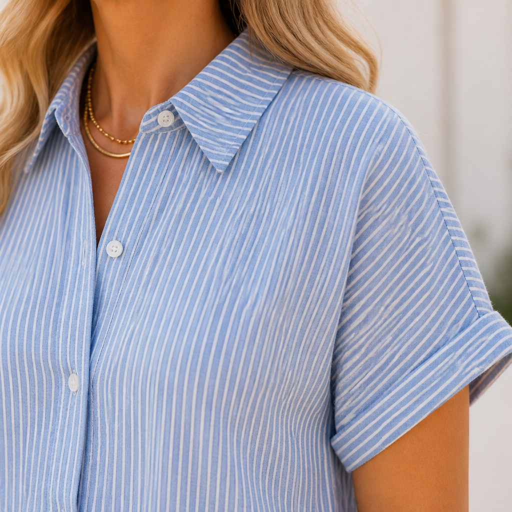 LunaVerve™ – Breezy Striped Button-Front Midi Shirt Dress