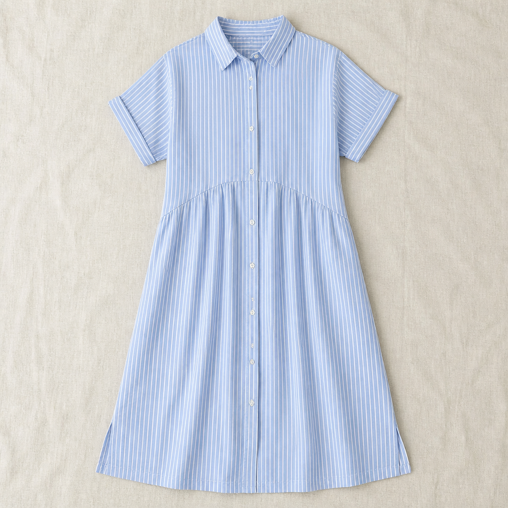 LunaVerve™ – Breezy Striped Button-Front Midi Shirt Dress