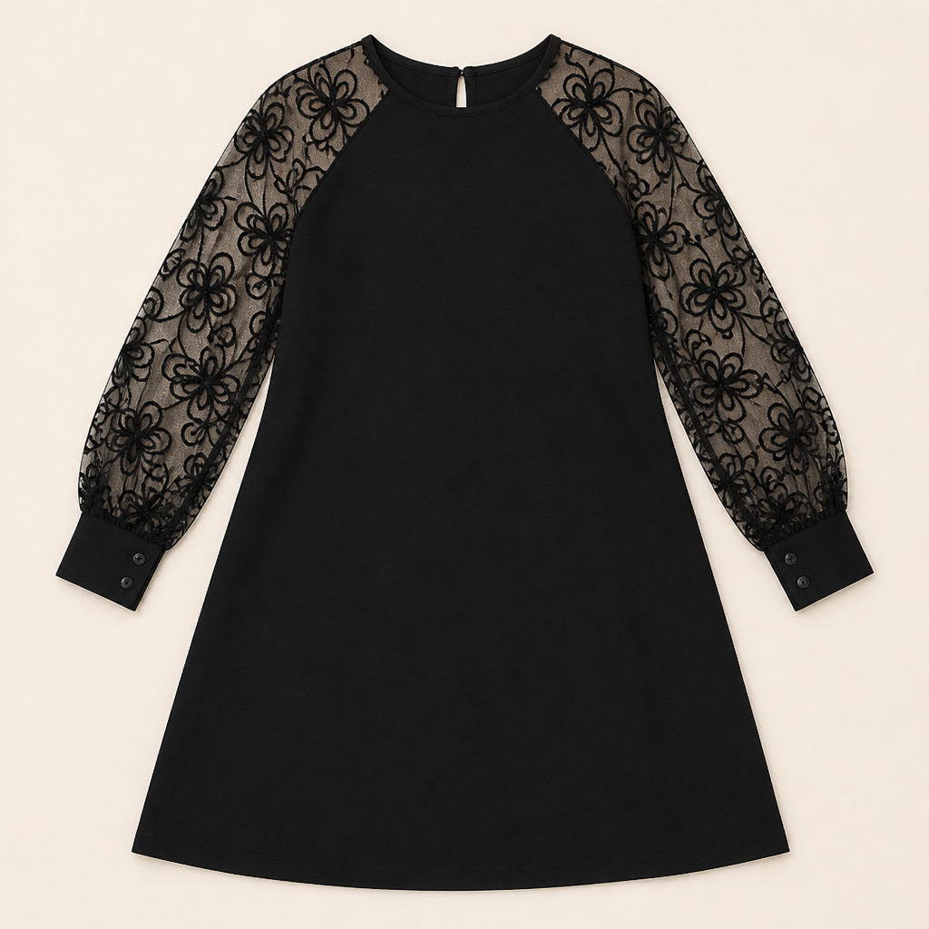 LioraMuse™ – Elegant Floral Lace Sleeve A-Line Dress