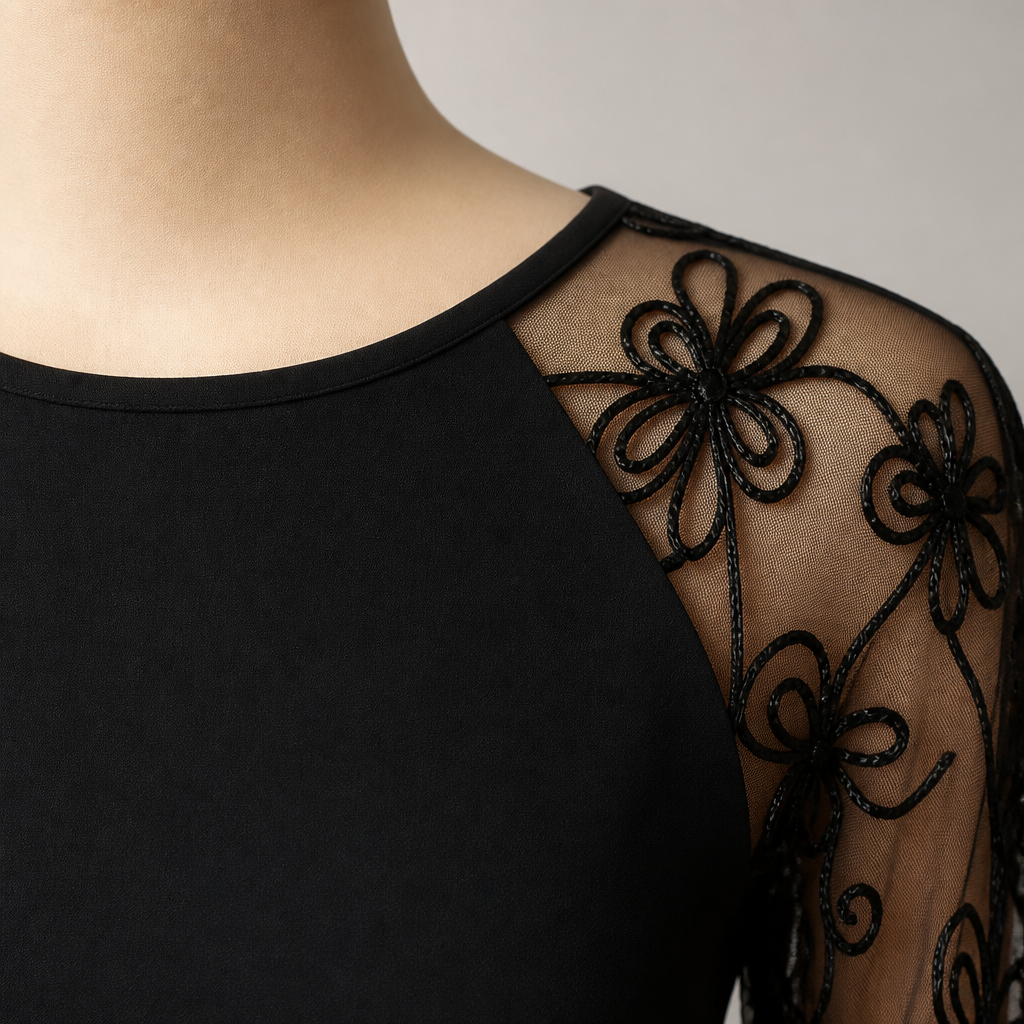 LioraMuse™ – Elegant Floral Lace Sleeve A-Line Dress