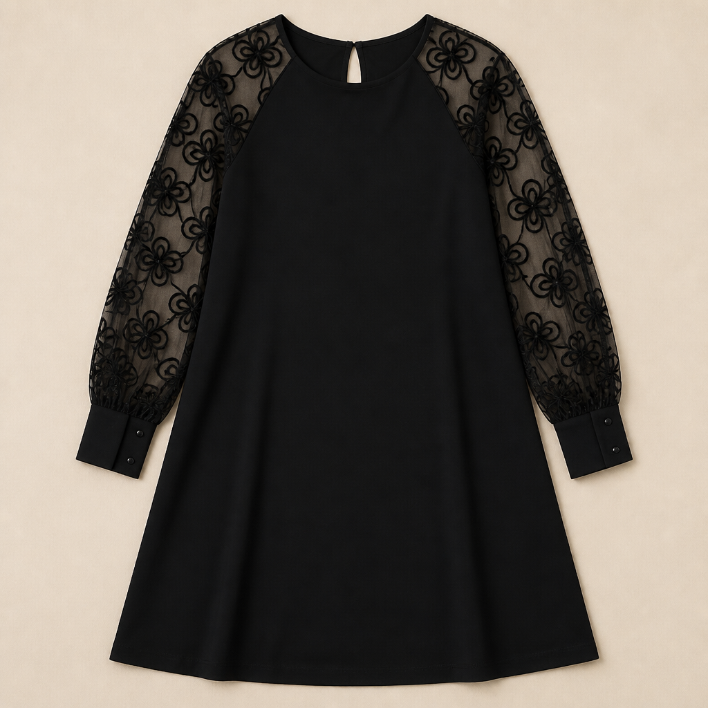 LioraMuse™ – Elegant Floral Lace Sleeve A-Line Dress
