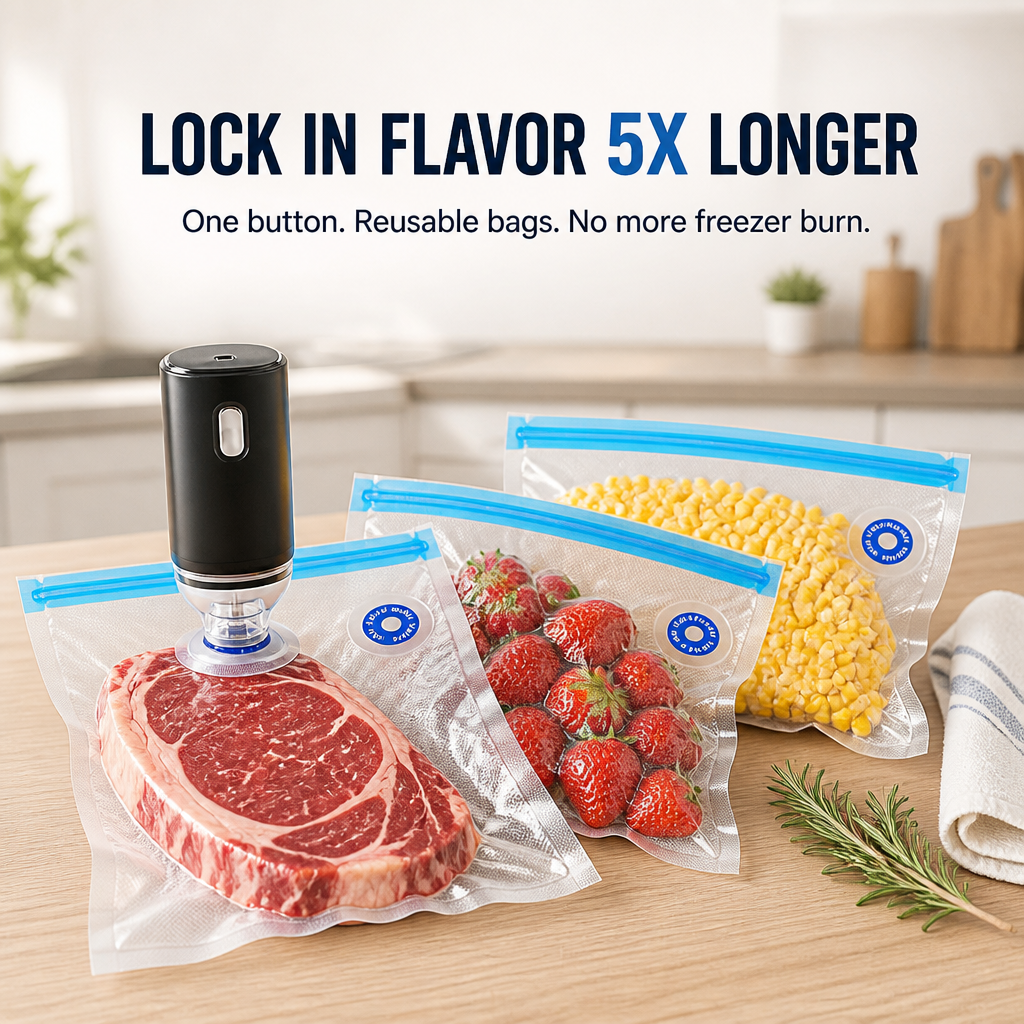 FreshSeal Pro™ — Keep Meat And Berries Fresh 5x Longer With One-Button Vacuum Bags