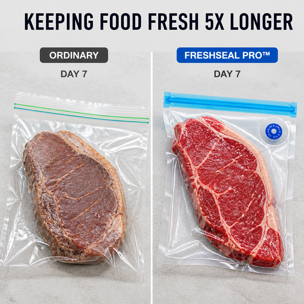 FreshSeal Pro™ — Keep Meat And Berries Fresh 5x Longer With One-Button Vacuum Bags