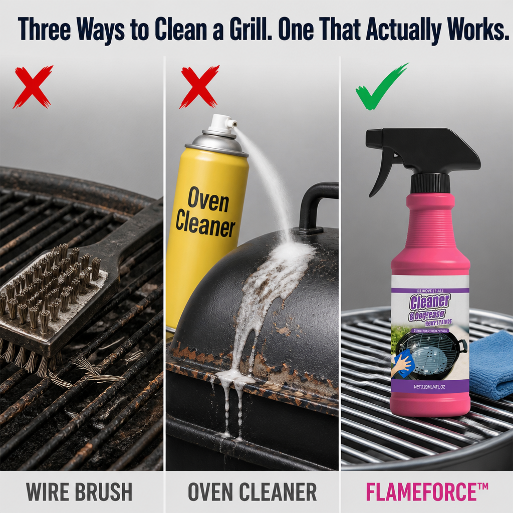 FlameForce Grill Cleaner and Degreaser Spray for Burnt Grease