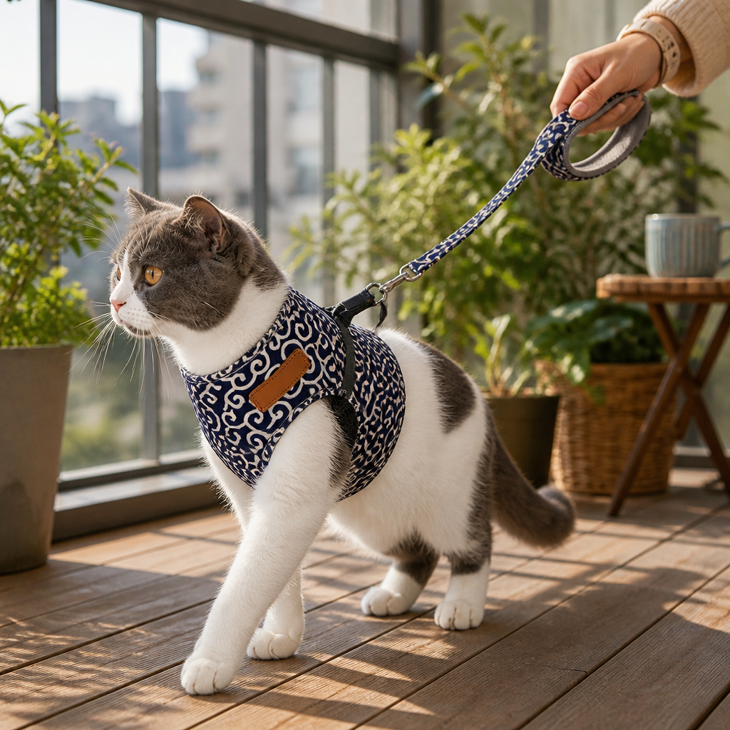 PurrfectFit Japanese Swirl Print Cat Vest Harness with Padded Leash