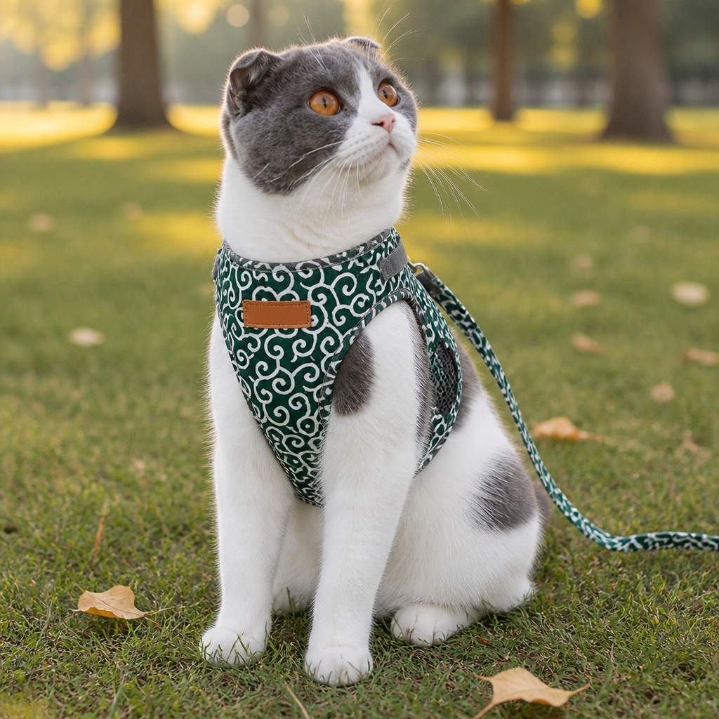 PurrfectFit Japanese Swirl Print Cat Vest Harness with Padded Leash