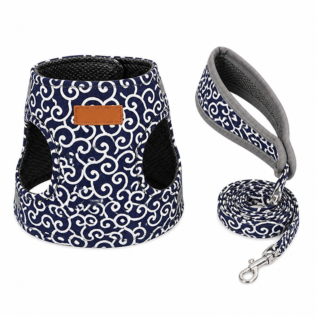 PurrfectFit Japanese Swirl Print Cat Vest Harness with Padded Leash