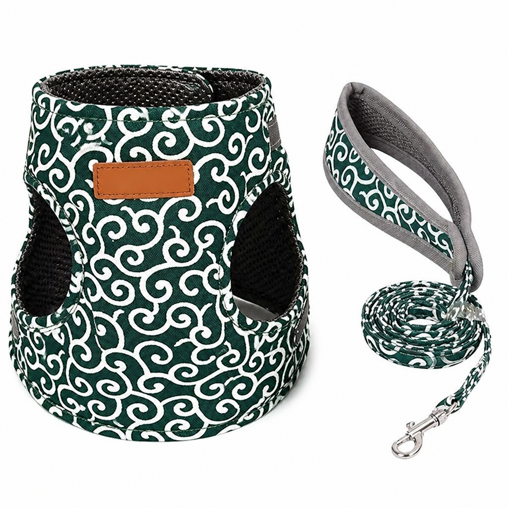 PurrfectFit Japanese Swirl Print Cat Vest Harness with Padded Leash