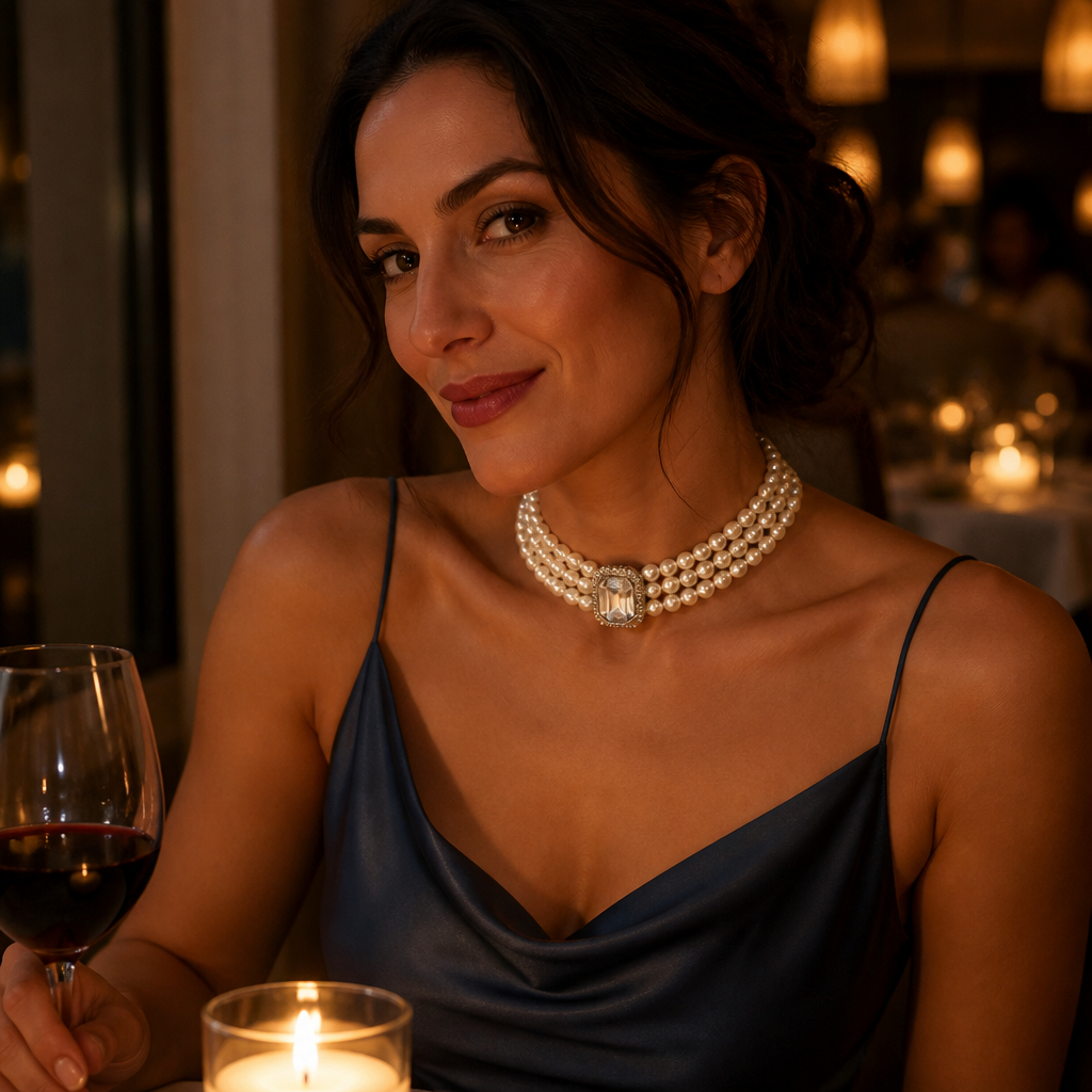 LumaVera™ – Vintage Three-Strand Pearl Choker with Crystal Centerpiece