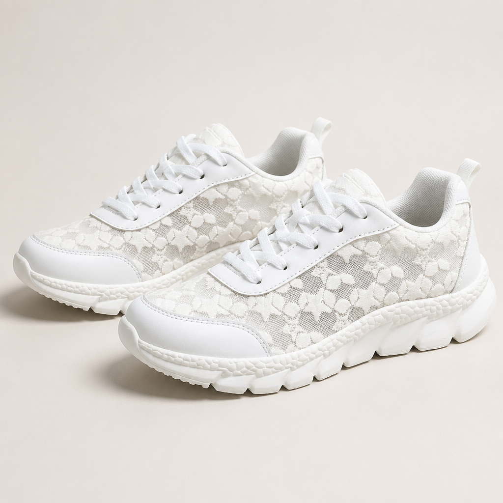 LunaStride™ – Floral Lace Mesh Platform Sneakers in White