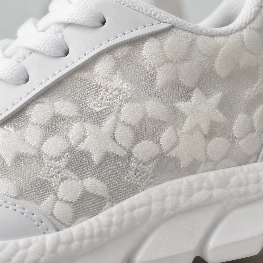 LunaStride™ – Floral Lace Mesh Platform Sneakers in White