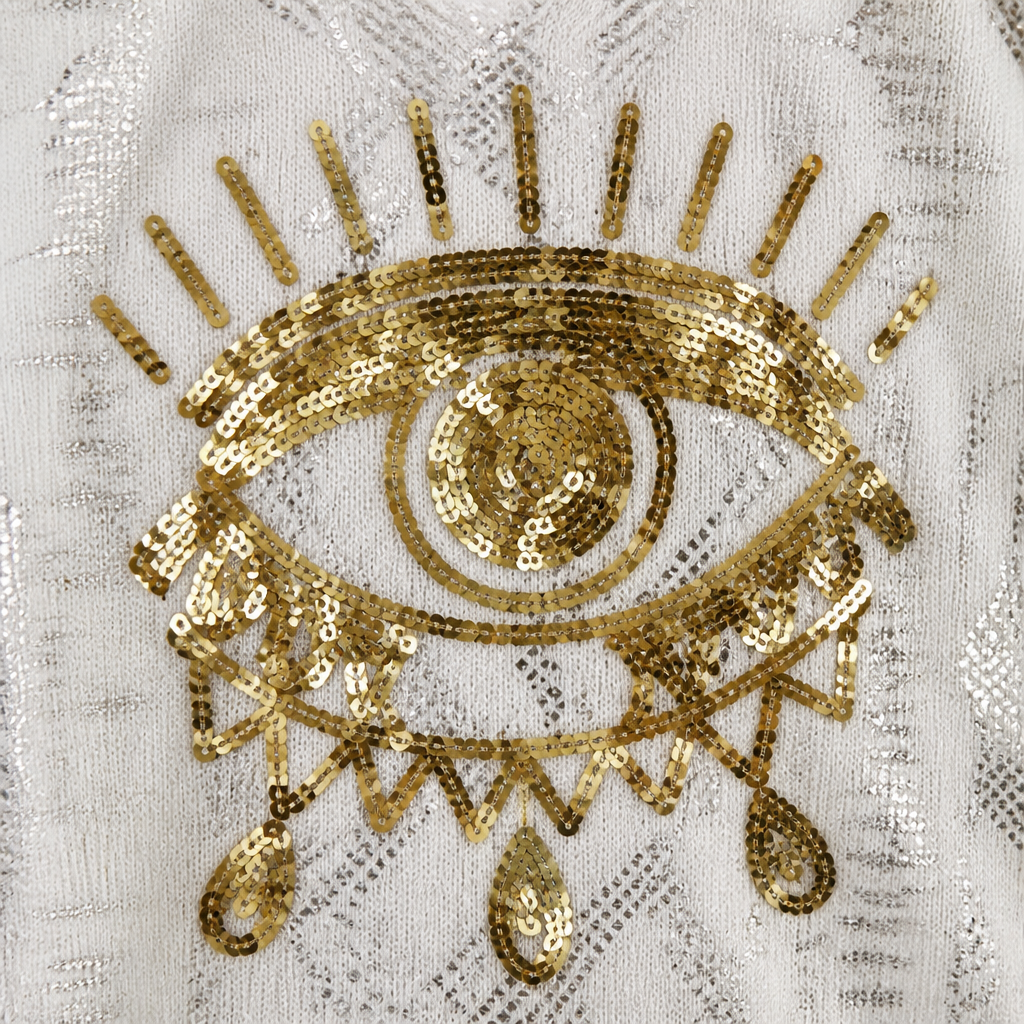 LumaDaze™ – Metallic Shimmer Pant Set with Sequin Evil Eye Top