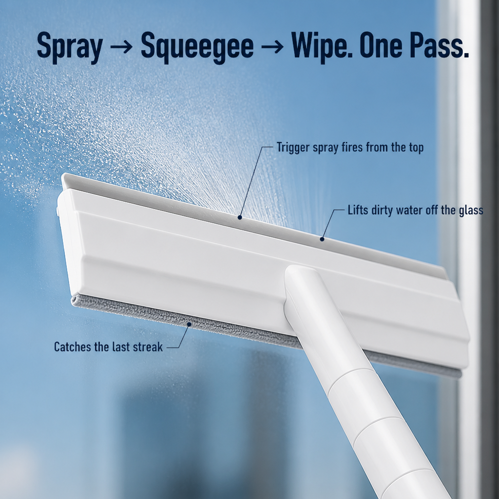 GlassGleam™ — Wipe Every Window Streak-Free in One Spray-and-Swipe Pass