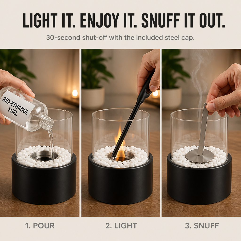 GlideCore™ — Turn Any Table Into a Cozy Real-Flame Centerpiece in 10 Seconds