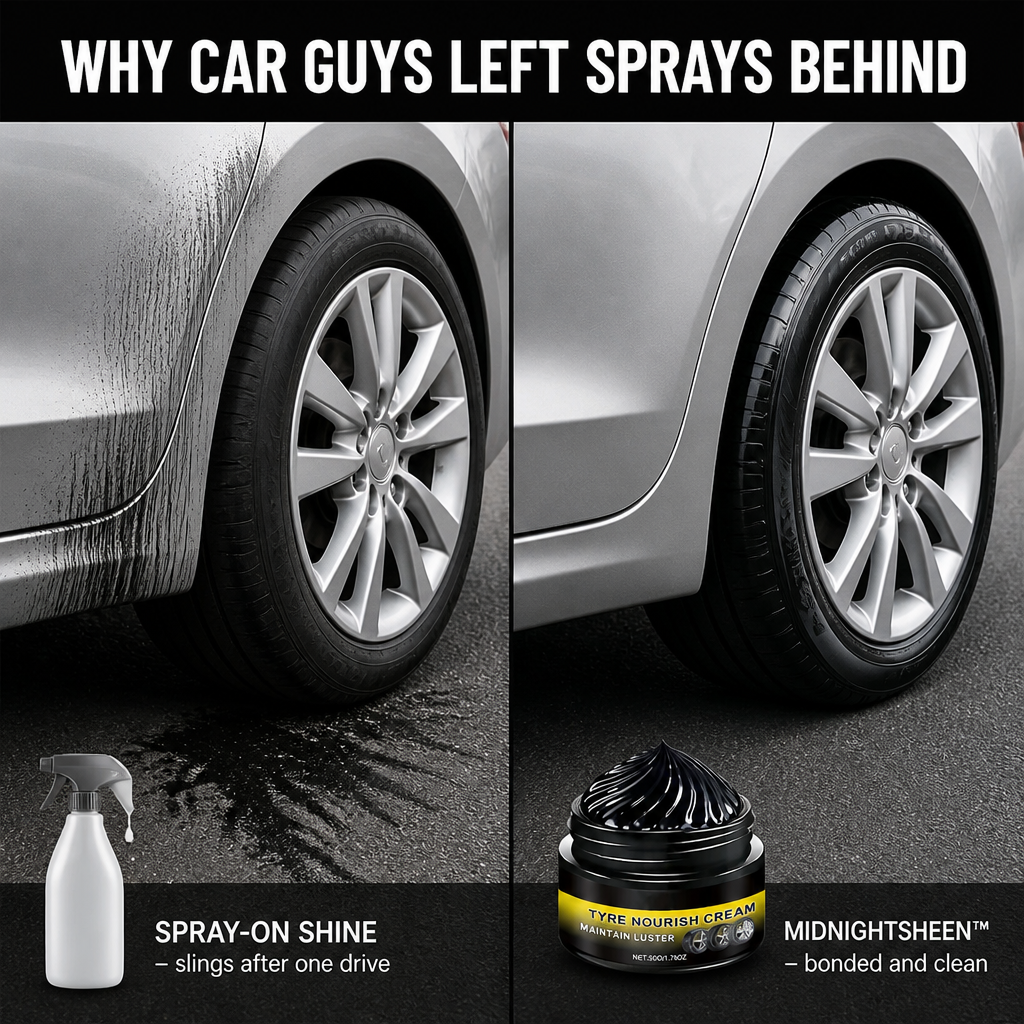MidnightSheen™ — Restore Deep Black Tire Shine That Resists Sling, Rain & UV Fade