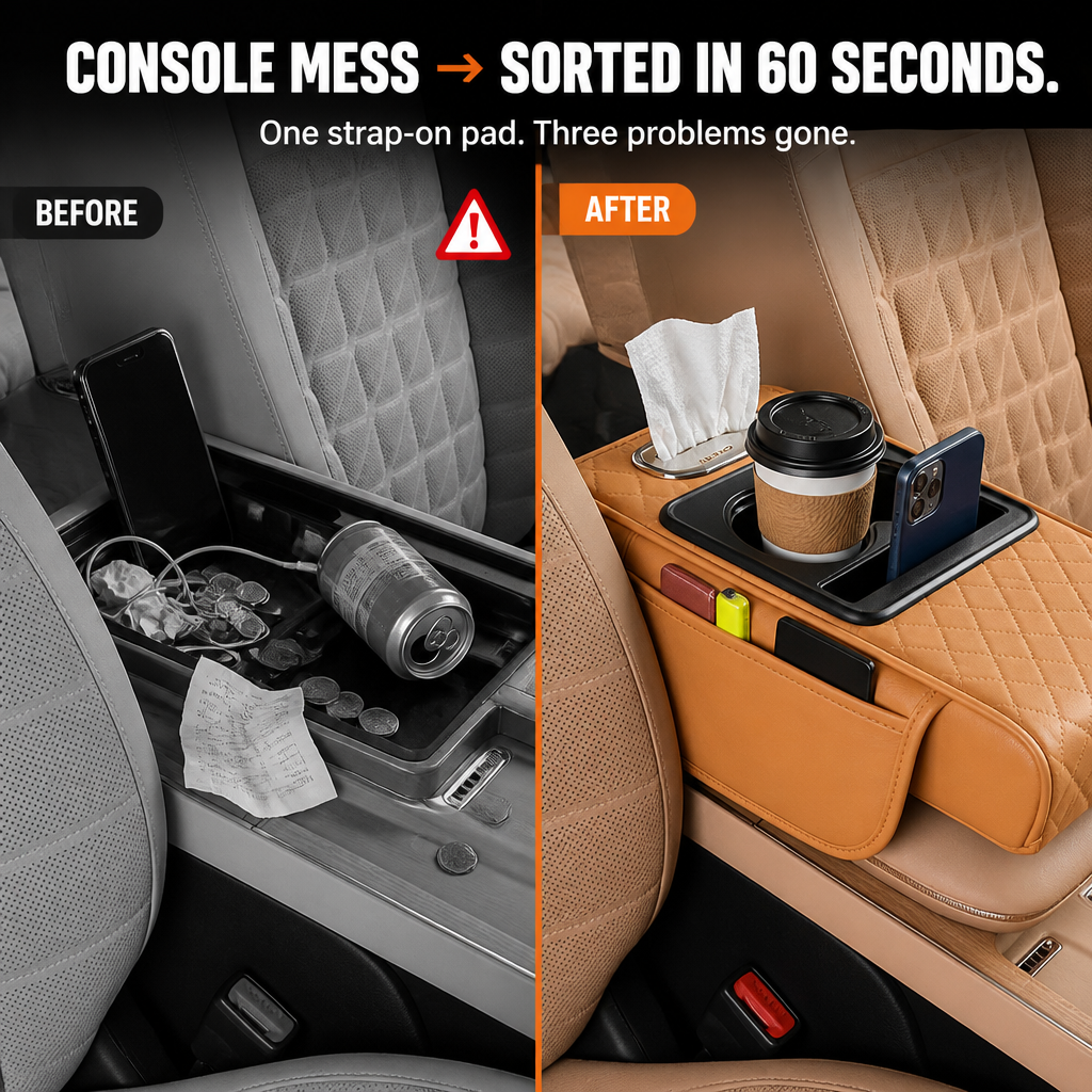 LuminaLuxe™ — Tame Center Console Chaos With One Strap-On Armrest Pad