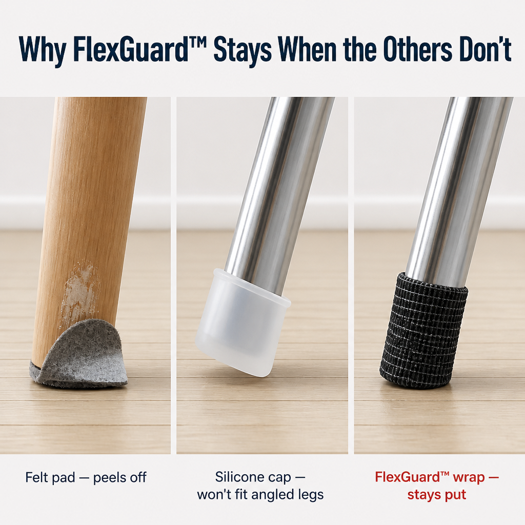 FlexGuard™ — Silence Screeching Chair Legs and Stop Floor Scratches in 60 Seconds | Cut-to-Fit Wrap