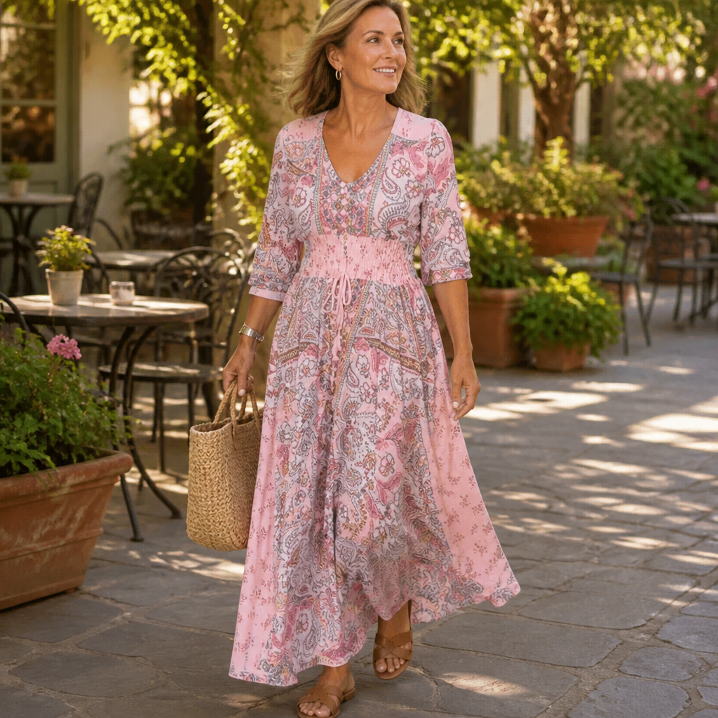 LumeraBelle™ – Flowy Bohemian Paisley Maxi Dress with Smocked Waist