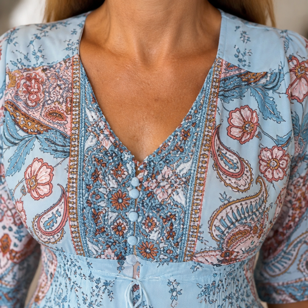 LumeraBelle™ – Flowy Bohemian Paisley Maxi Dress with Smocked Waist