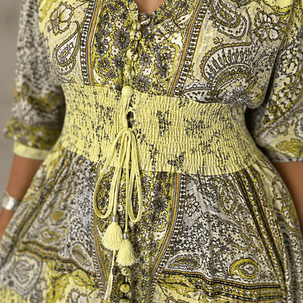 LumeraBelle™ – Flowy Bohemian Paisley Maxi Dress with Smocked Waist
