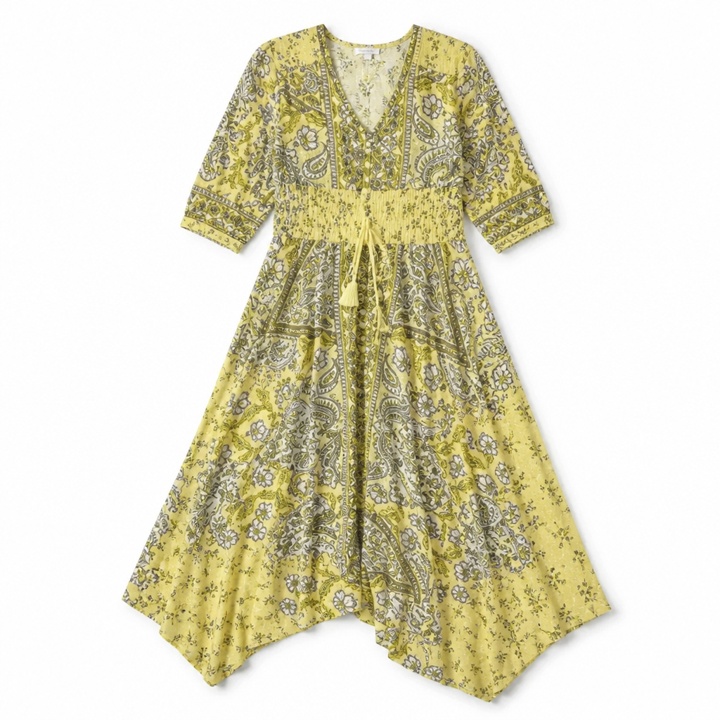 LumeraBelle™ – Flowy Bohemian Paisley Maxi Dress with Smocked Waist