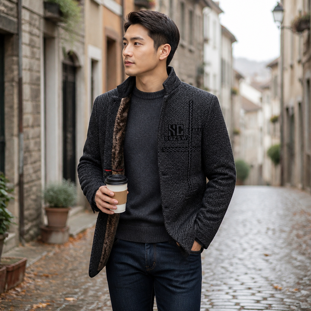 ArcticForge™ – Textured Stand-Collar Fleece-Lined Winter Coat