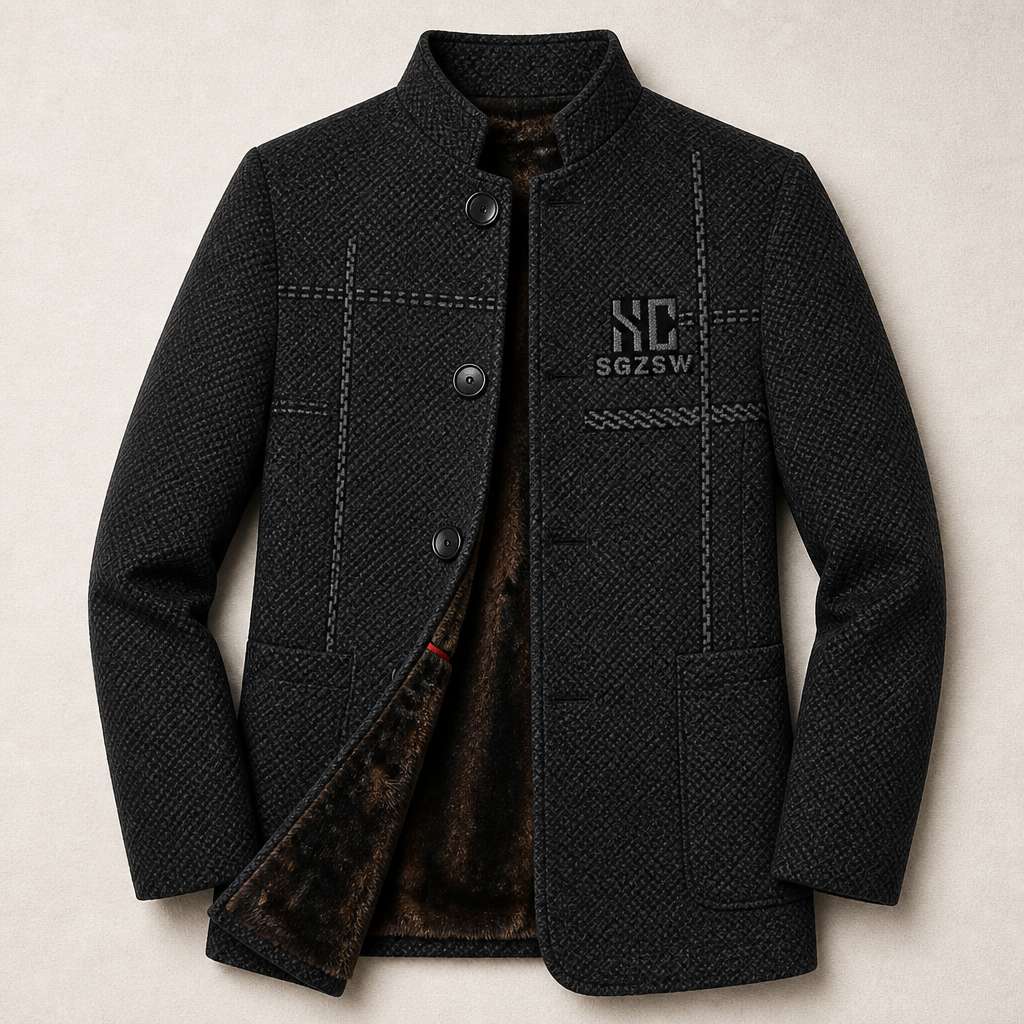 ArcticForge™ – Textured Stand-Collar Fleece-Lined Winter Coat