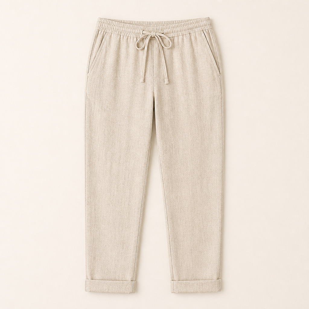 BellaSilk™ – Relaxed Cotton-Linen Tapered Pants with Drawstring Waist