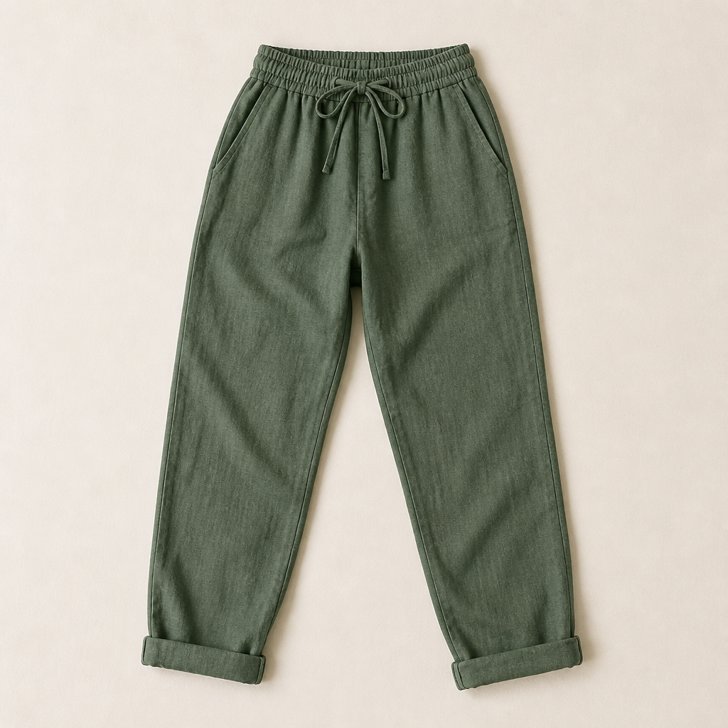 BellaSilk™ – Relaxed Cotton-Linen Tapered Pants with Drawstring Waist