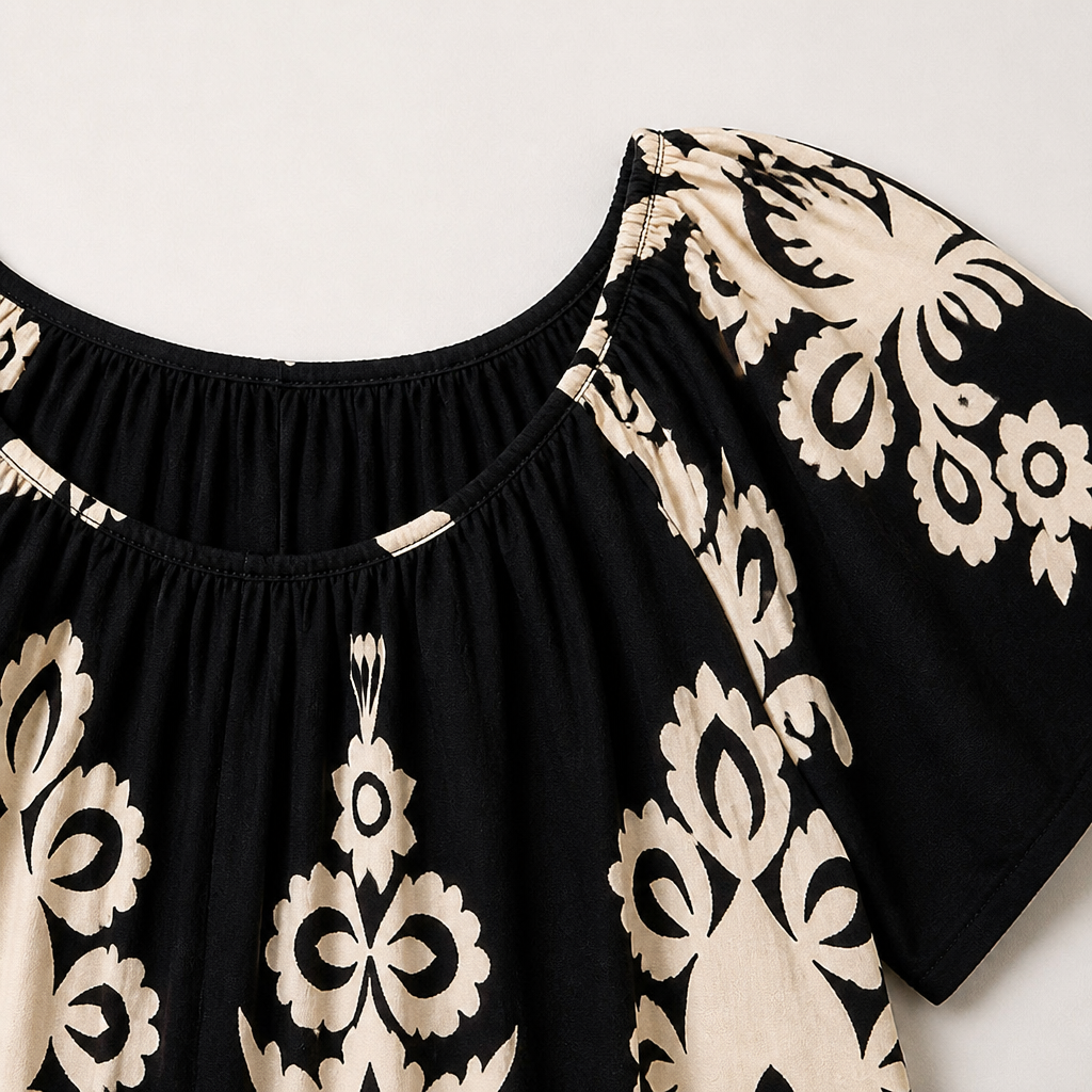 FlexiFit™ – Flowy Boho Print Midi Dress with Tiered Hem