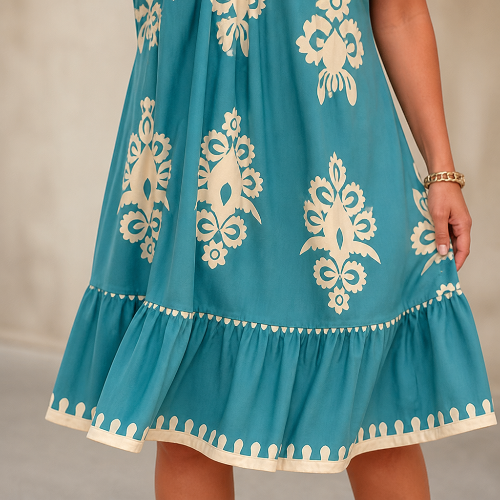 FlexiFit™ – Flowy Boho Print Midi Dress with Tiered Hem
