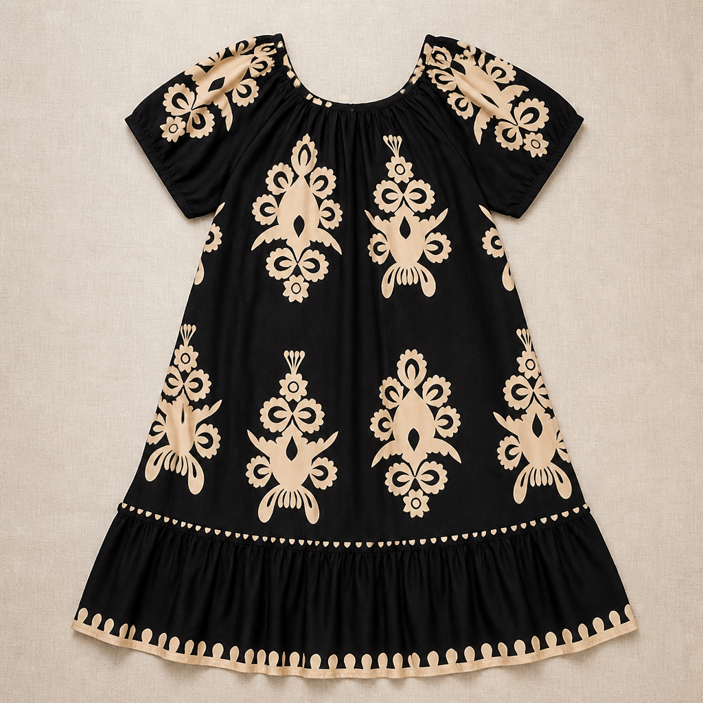 FlexiFit™ – Flowy Boho Print Midi Dress with Tiered Hem