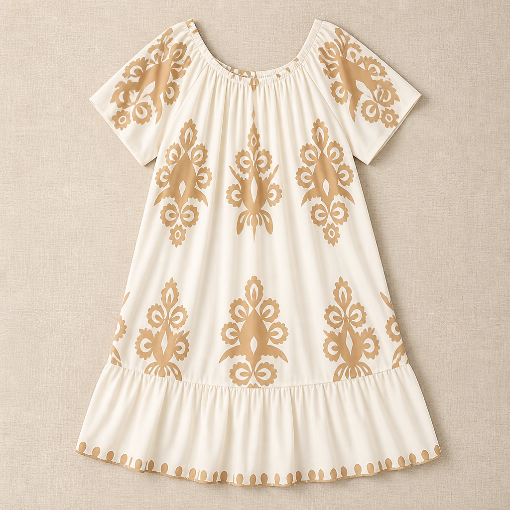 FlexiFit™ – Flowy Boho Print Midi Dress with Tiered Hem