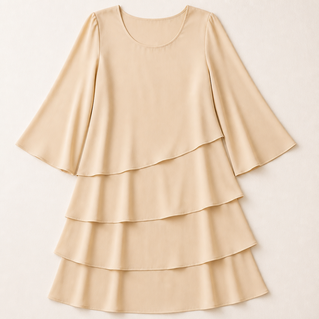 LumaBella™ – Elegant Tiered Chiffon Dress with Flowy Bell Sleeves