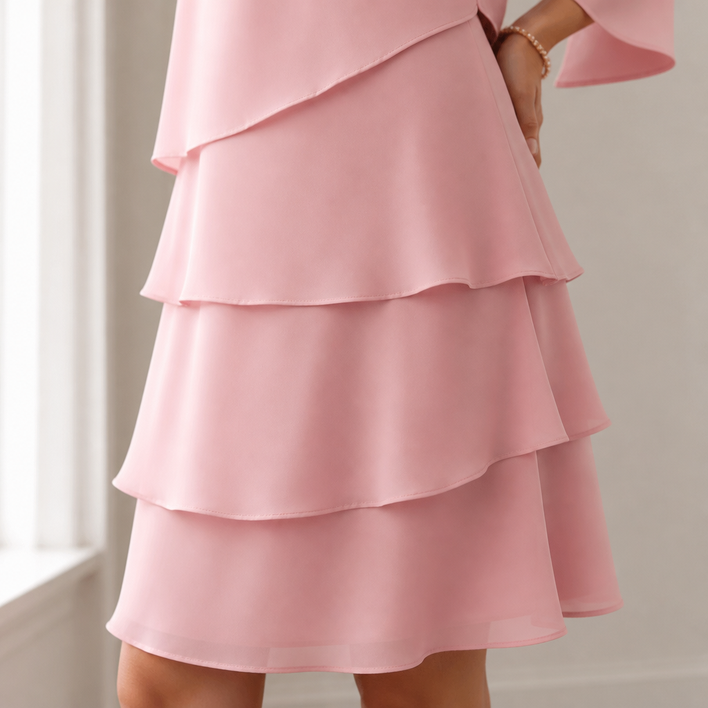 LumaBella™ – Elegant Tiered Chiffon Dress with Flowy Bell Sleeves