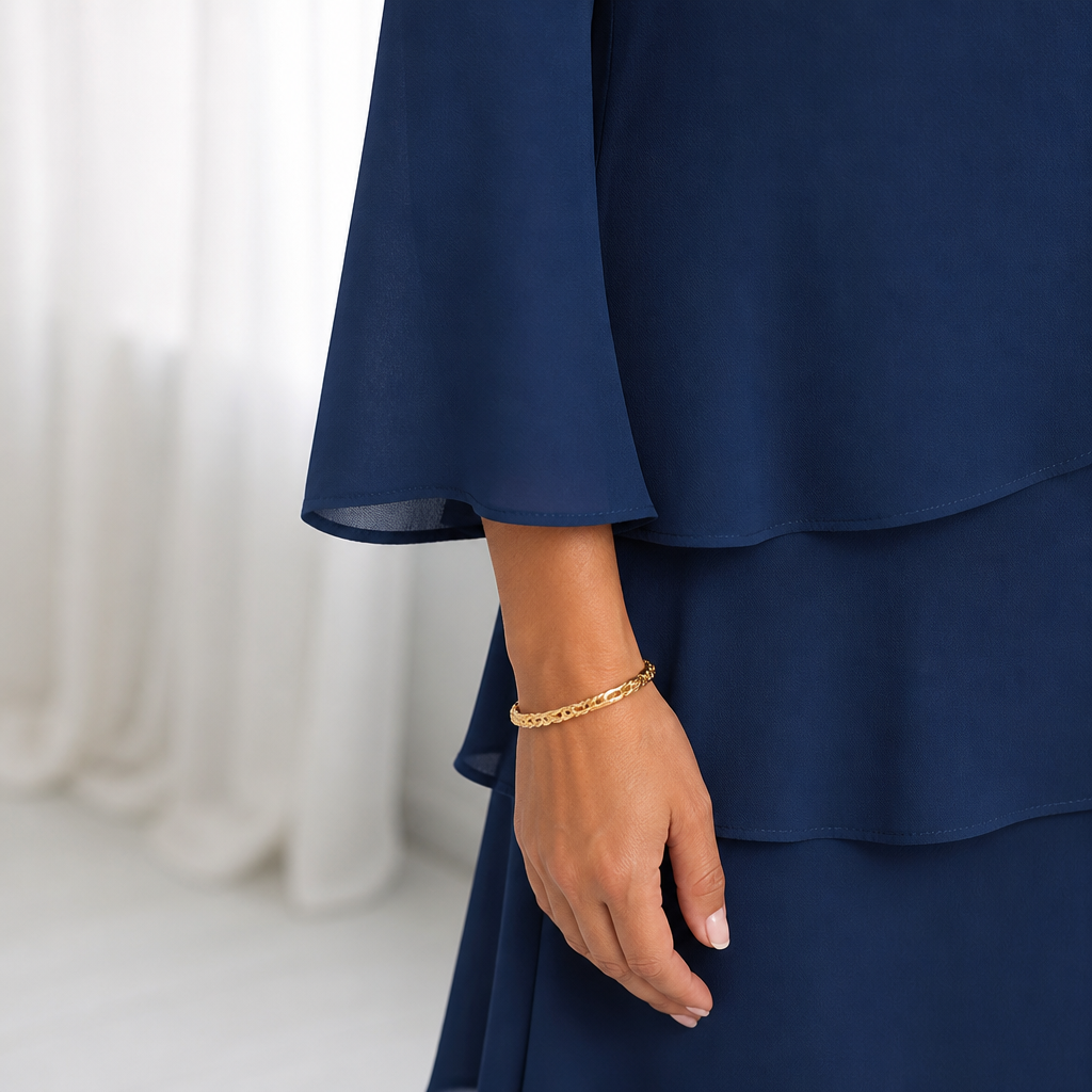 LumaBella™ – Elegant Tiered Chiffon Dress with Flowy Bell Sleeves